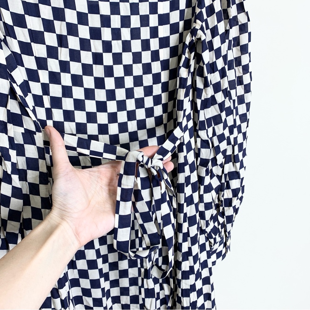 NEW RIXO Maddison Shirtdress (Sz XS) Long Sleeve Midi Navy Cream Checkerboard - Picture 10 of 16
